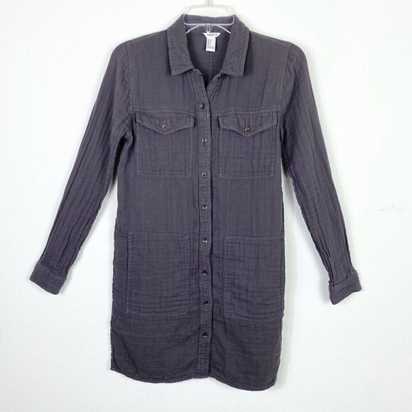 Forever 21 Grey Textured Long Sleeve Button Up Shirt Dress - Picture 1 of 4